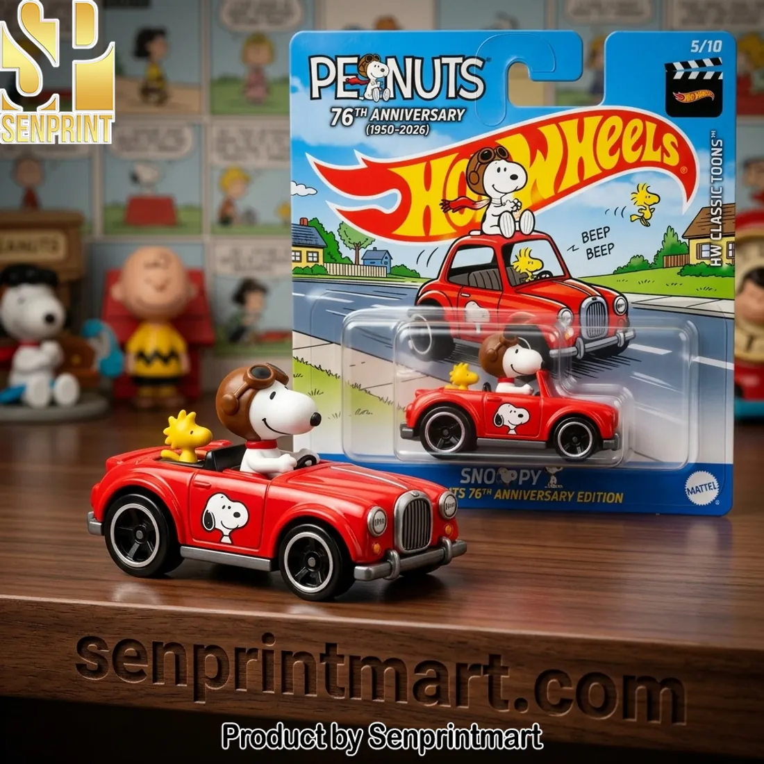 Hot Wheels Peanuts Snoopy 76th Anniversary Red Die-Cast Car Toy