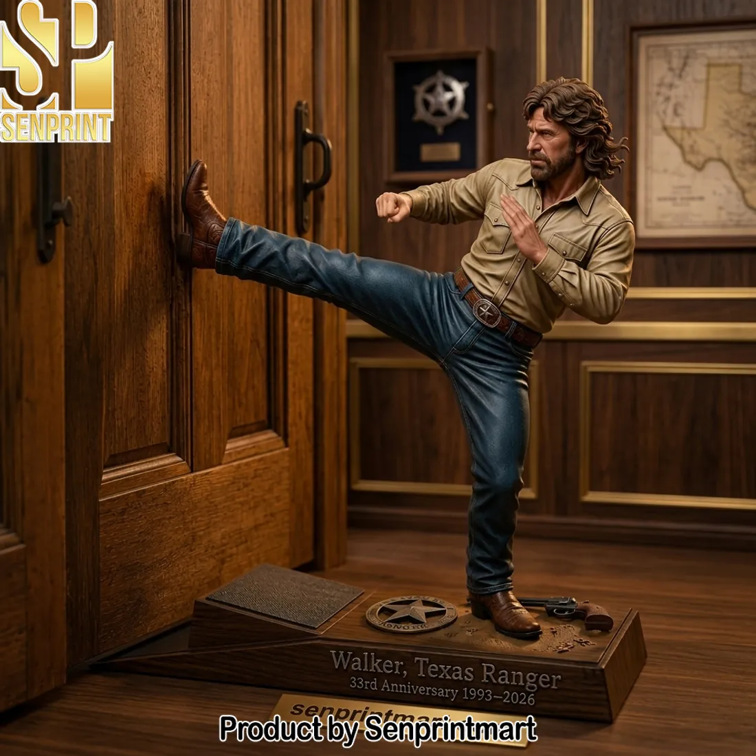Walker Texas Ranger 33rd Anniversary Chuck Norris Kicking Figurine Doorstop