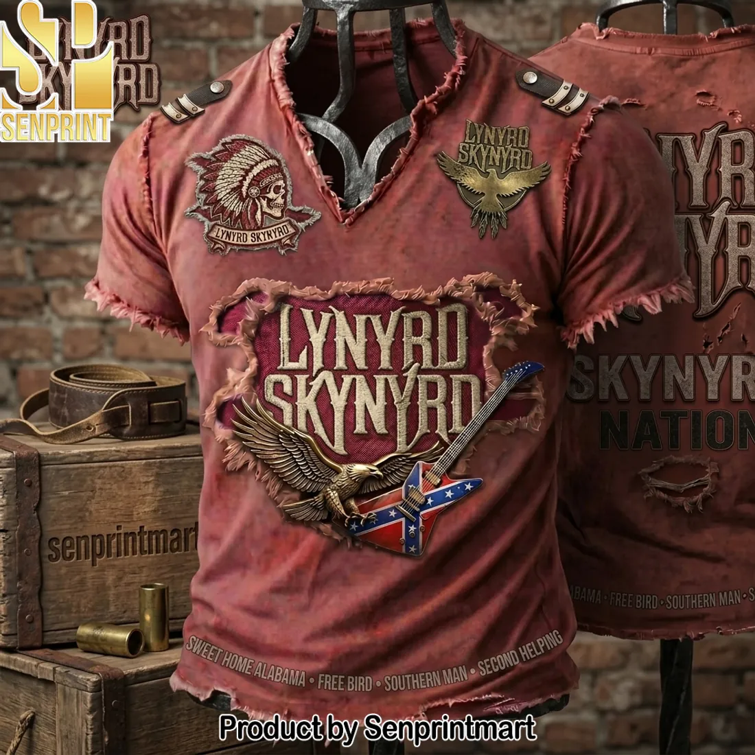 Lynyrd Skynyrd Distressed 3D Eagle Guitar Shirt
