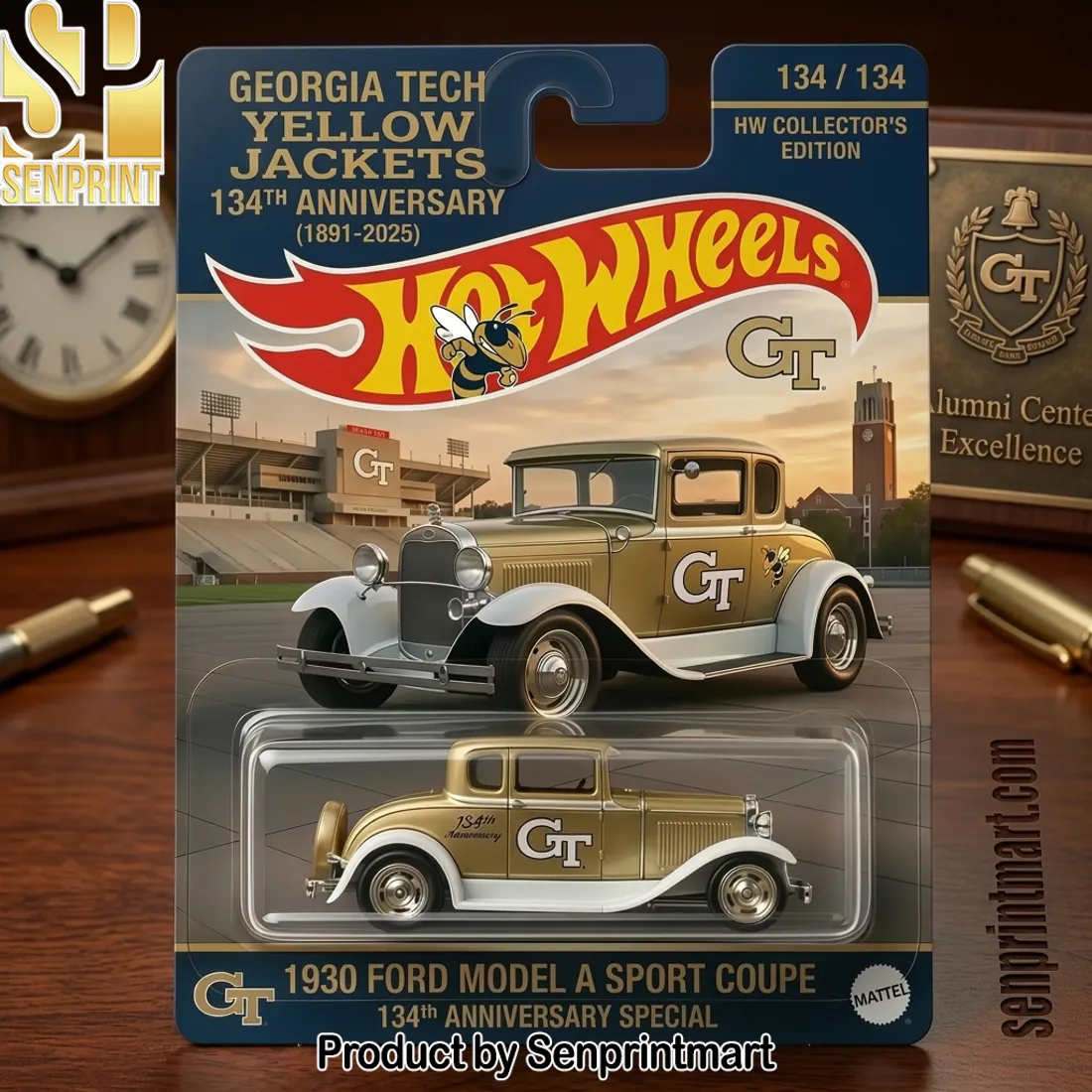 Hot Wheels Georgia Tech Yellow Jackets 134th Anniversary 1930 Ford Model A Sport Coupe Die-Cast Car