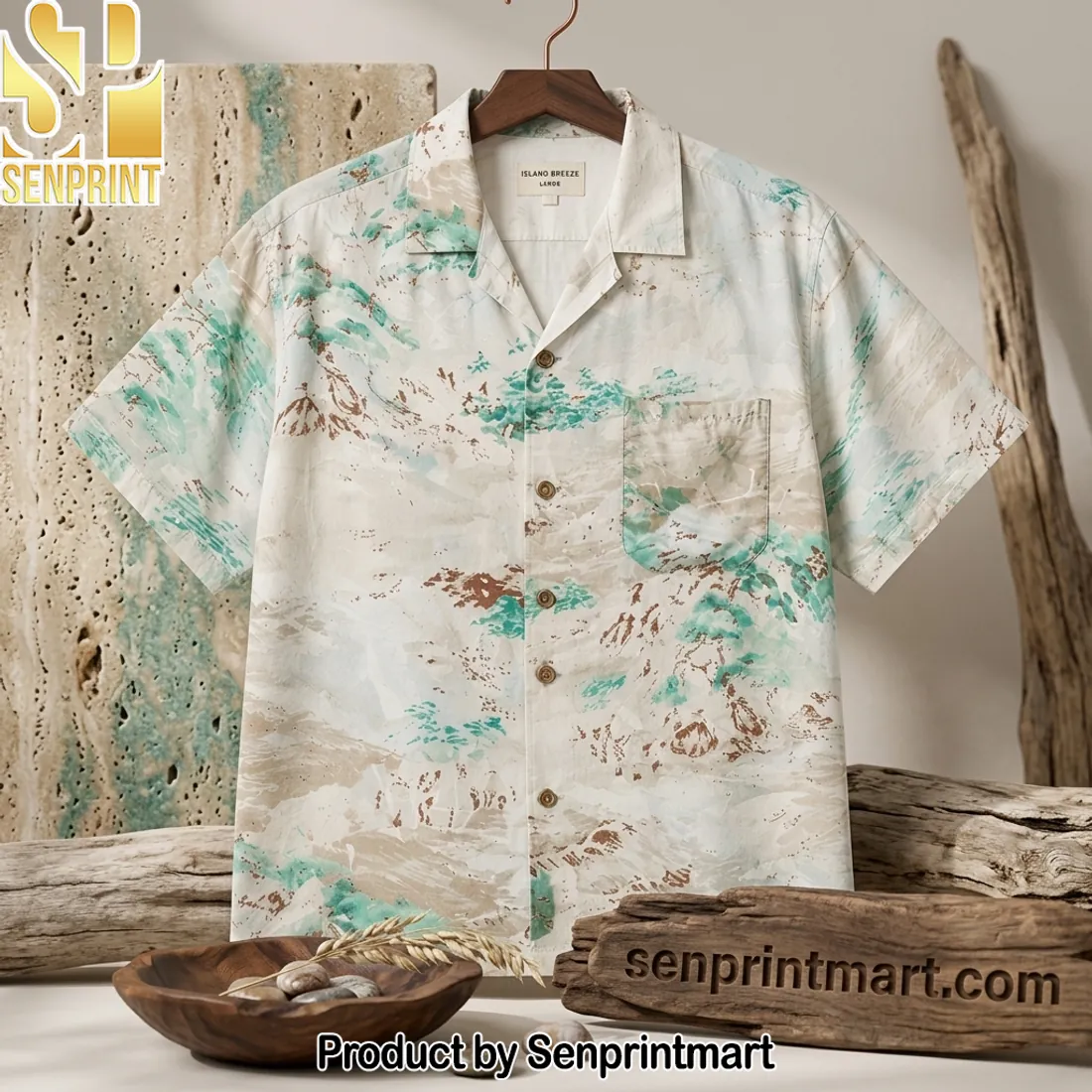Island Breeze Men’s Abstract Tropical Print Hawaiian Shirt
