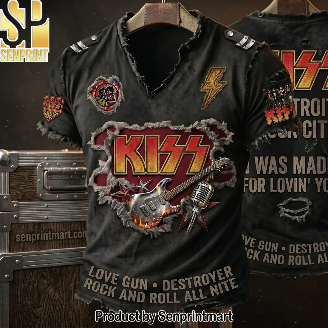 KISS Band Distressed 3D Logo Rock and Roll T-Shirt