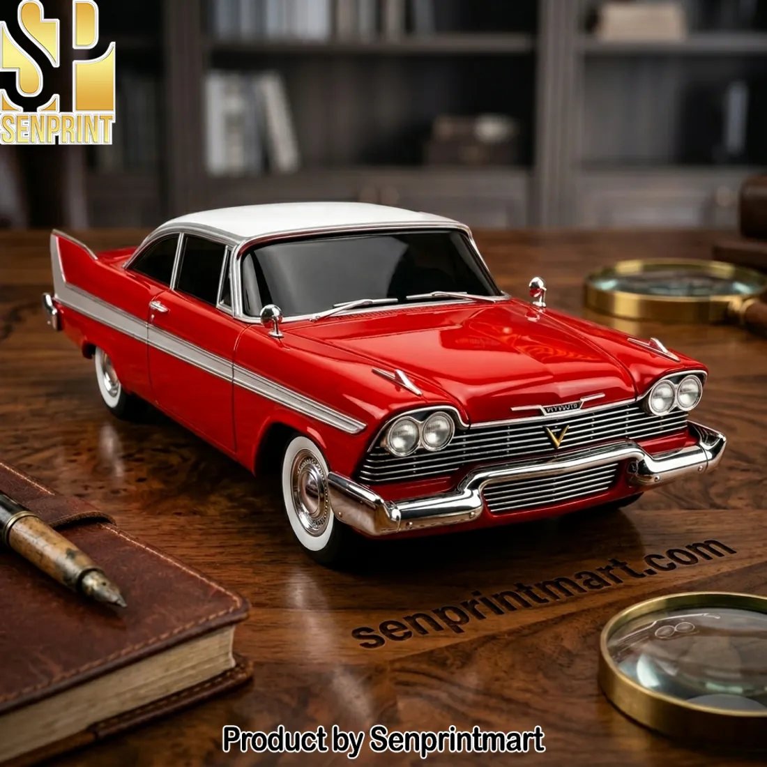 Classic Red & White Plymouth 1950s Die-Cast Model Classic Red & White Plymouth 1950s Die-Cast Model