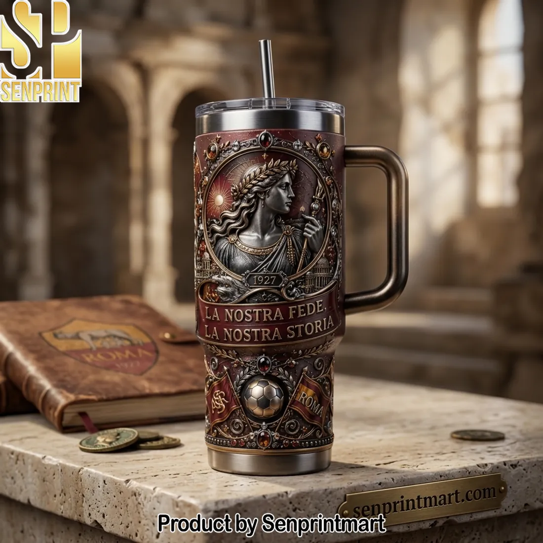 AS Roma 1927 Commemorative 3D Embossed Handled Tumbler