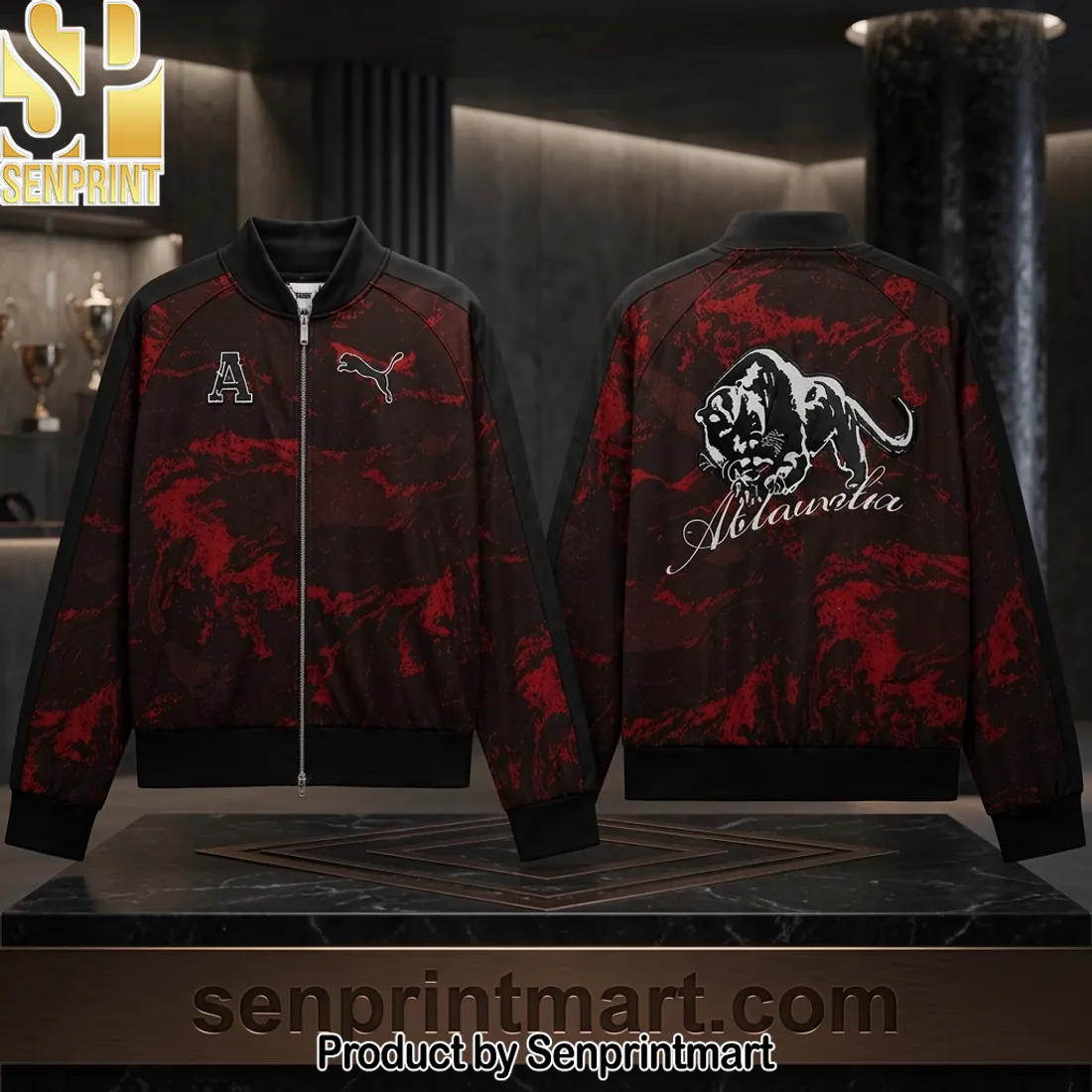 Puma Atlanta Luxury Red Marble Print Limited Edition Bomber Jacket