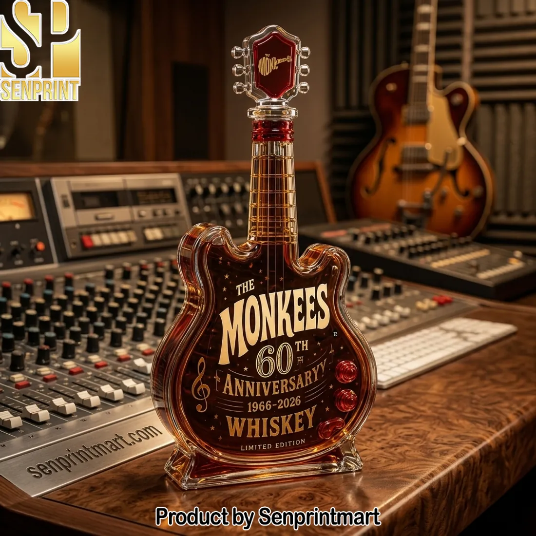 The Monkees 60th Anniversary 1966-2026 Limited Edition Guitar Whiskey Decanter