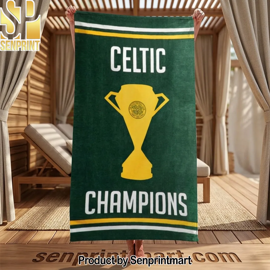 Celtic FC Champions Trophy Premium Green Beach Towel