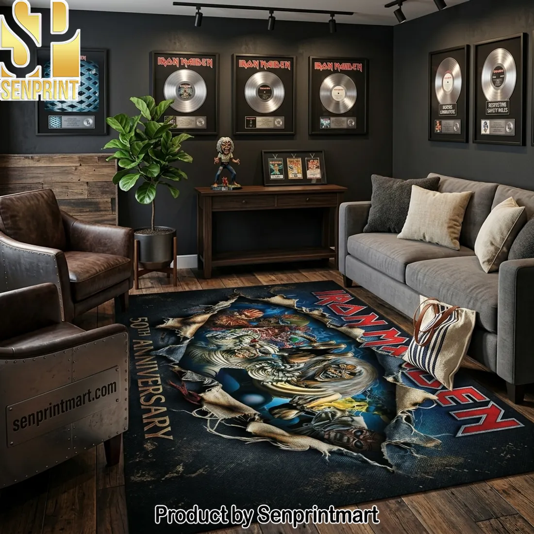 Iron Maiden 50th Anniversary Eddie Ripped Design Rectangular Rug
