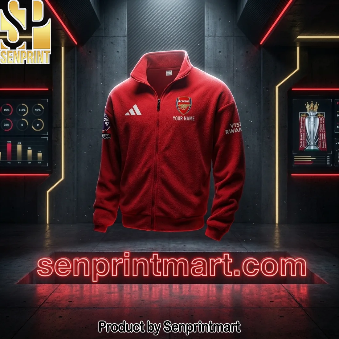 Arsenal Premier League Champions 2025-2026 Personalized Red Full-Zip Fleece Jacket