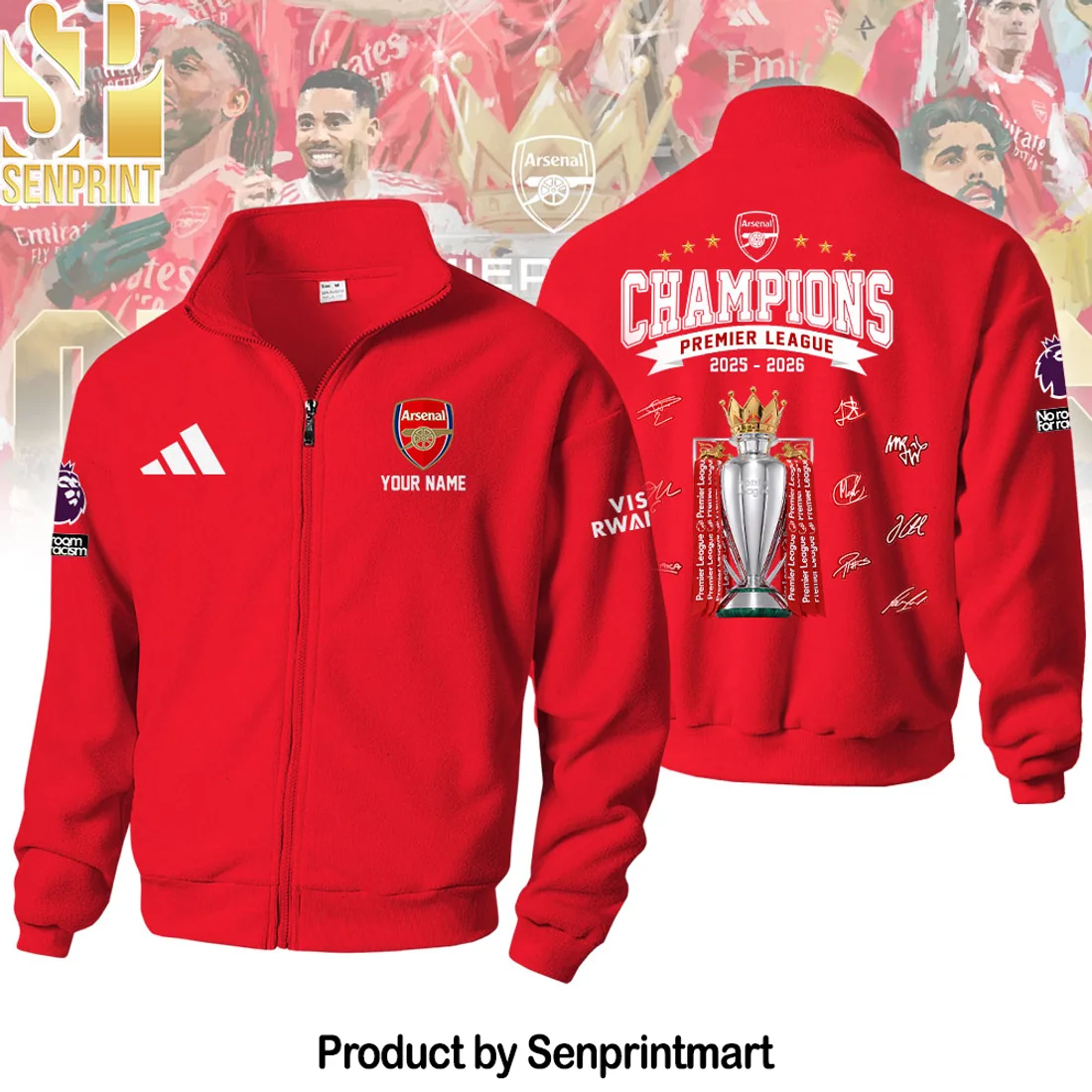Arsenal Premier League Champions 2025-2026 Personalized Red Full-Zip Fleece Jacket Arsenal Premier League Champions 2025-2026 Personalized Red Full-Zip Fleece Jacket