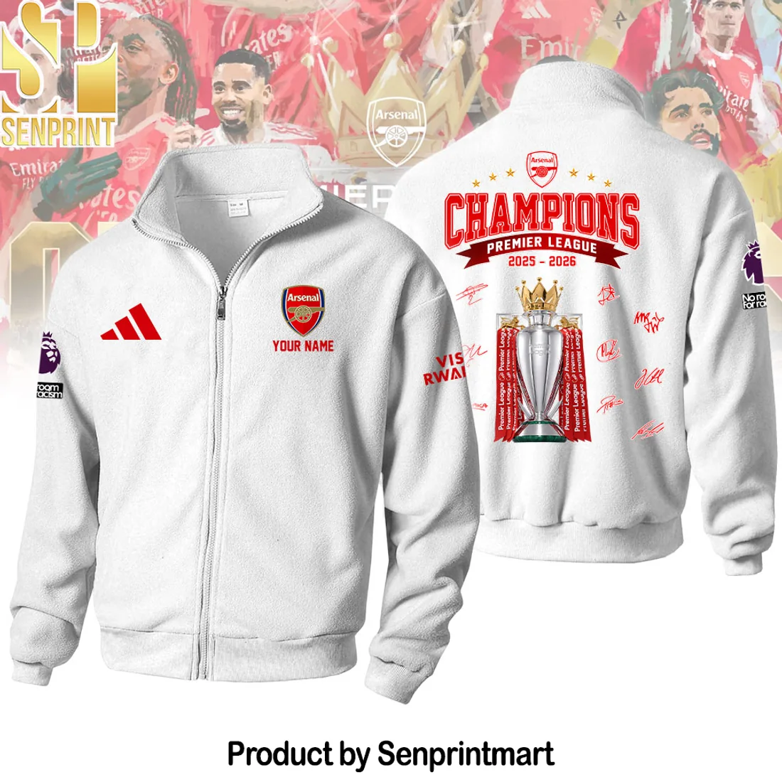 Arsenal Premier League Champions 2025-2026 Personalized Red Full-Zip Fleece Jacket Arsenal Premier League Champions 2025-2026 Personalized Red Full-Zip Fleece Jacket
