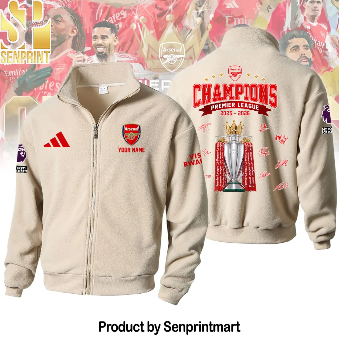 Arsenal Premier League Champions 2025-2026 Personalized Red Full-Zip Fleece Jacket Arsenal Premier League Champions 2025-2026 Personalized Red Full-Zip Fleece Jacket