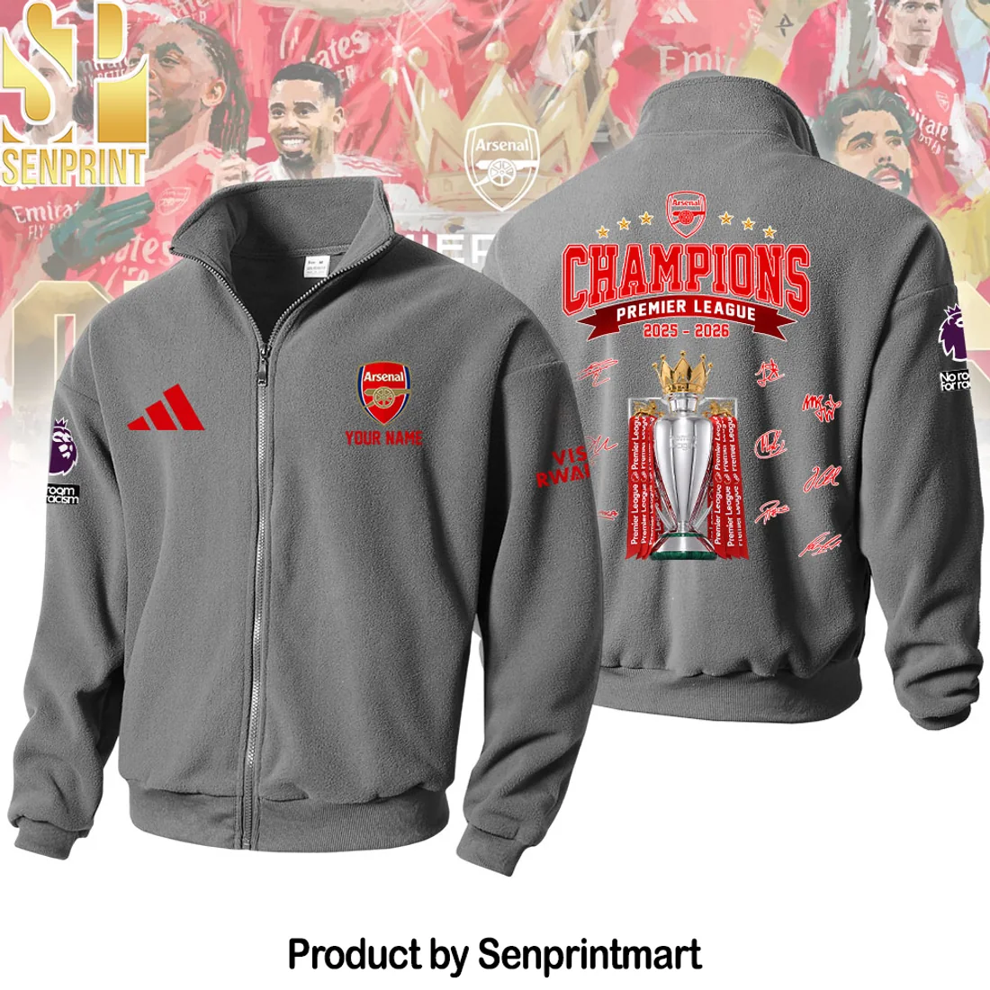 Arsenal Premier League Champions 2025-2026 Personalized Red Full-Zip Fleece Jacket Arsenal Premier League Champions 2025-2026 Personalized Red Full-Zip Fleece Jacket