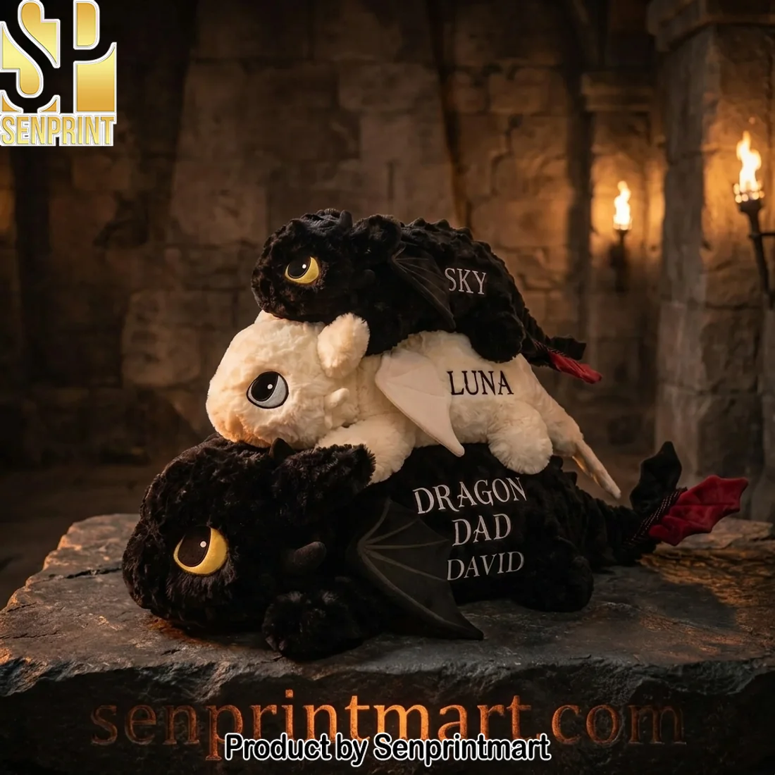 Personalized Dragon Dad Toothless & Light Fury Plush Pillow