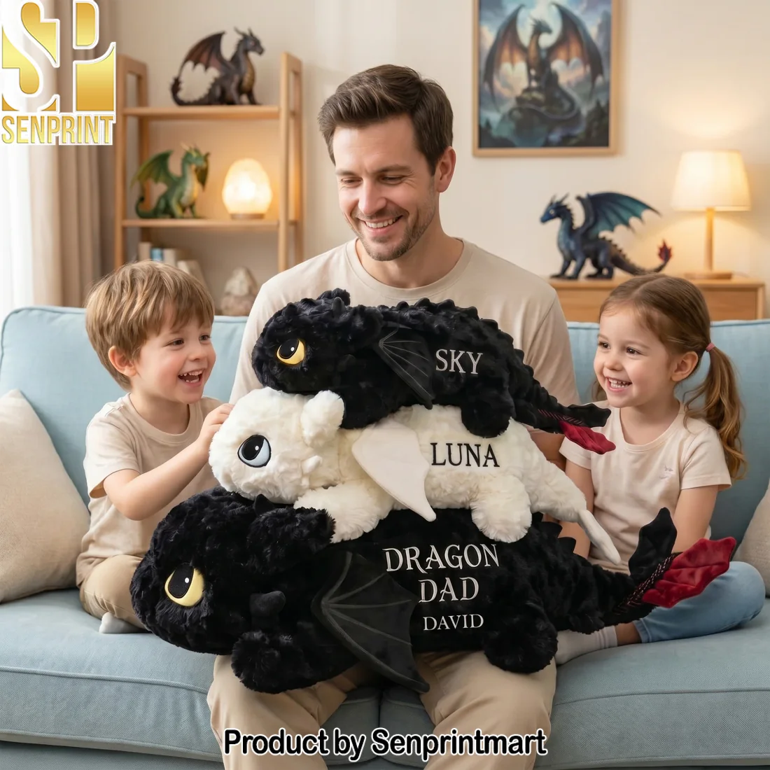 Personalized Dragon Dad Toothless & Light Fury Plush Pillow Personalized Dragon Dad Toothless & Light Fury Plush Pillow