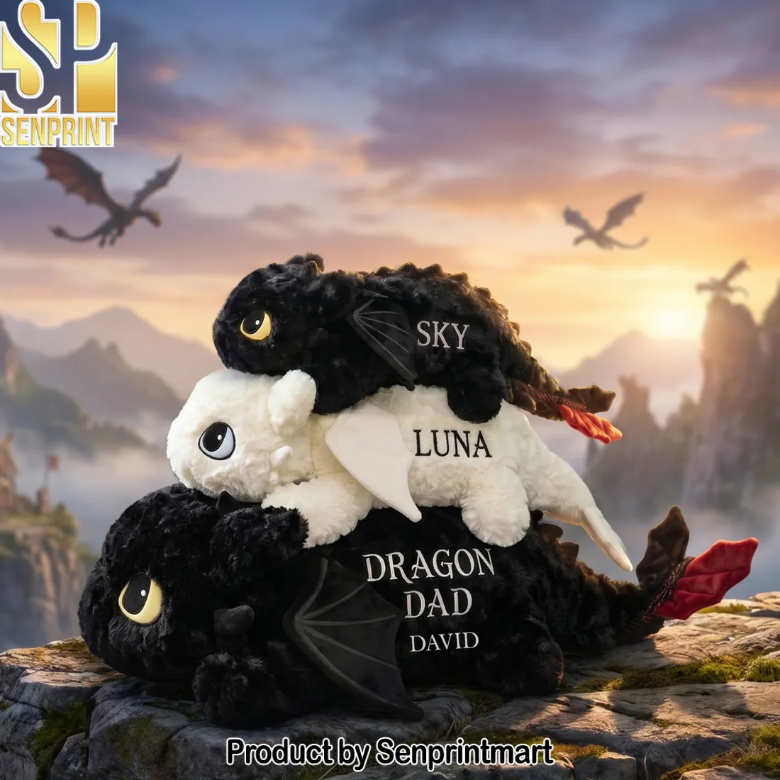 Personalized Dragon Dad Toothless & Light Fury Plush Pillow Personalized Dragon Dad Toothless & Light Fury Plush Pillow