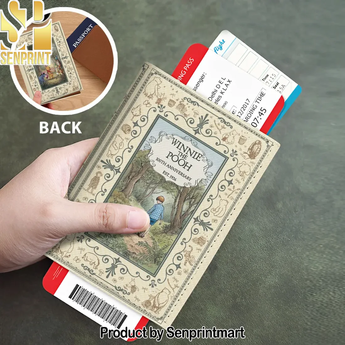 Winnie the Pooh 100th Anniversary Book Style Leather Passport Cover Winnie the Pooh 100th Anniversary Book Style Leather Passport Cover