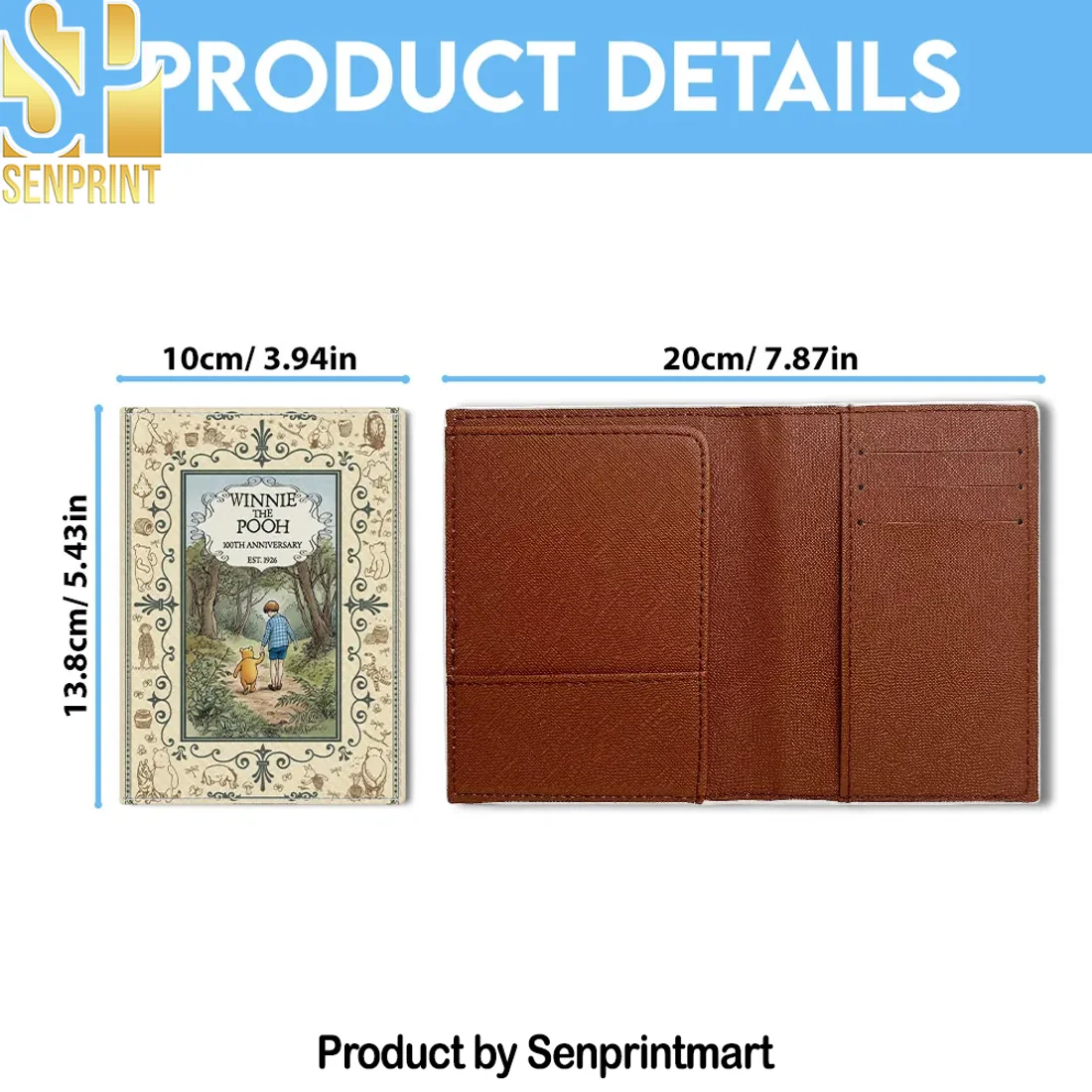 Winnie the Pooh 100th Anniversary Book Style Leather Passport Cover Winnie the Pooh 100th Anniversary Book Style Leather Passport Cover
