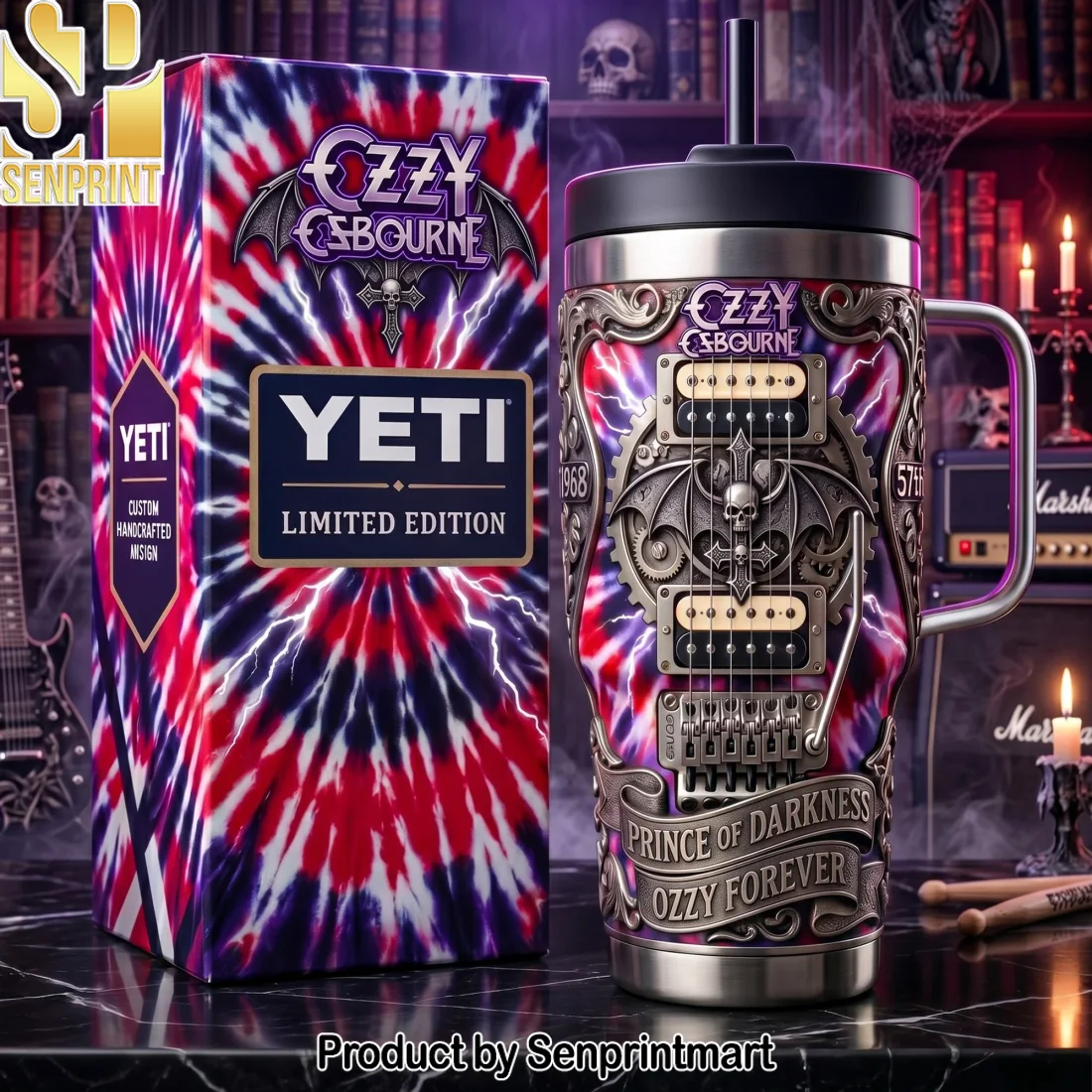Ozzy Osbourne Prince of Darkness Heavy Metal Guitar Gothic 3D Graphic Stainless Steel Insulated Travel Tumbler