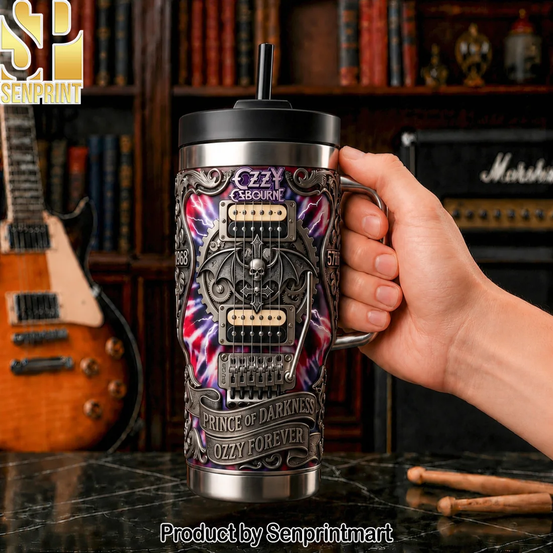 Ozzy Osbourne Prince of Darkness Heavy Metal Guitar Gothic 3D Graphic Stainless Steel Insulated Travel Tumbler Ozzy Osbourne Prince of Darkness Heavy Metal Guitar Gothic 3D Graphic Stainless Steel Insulated Travel Tumbler