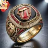 The Rolling Stones Rock and Roll Kings Classic Tongue Logo Gold and Ruby Red Championship Style Commemorative Ring