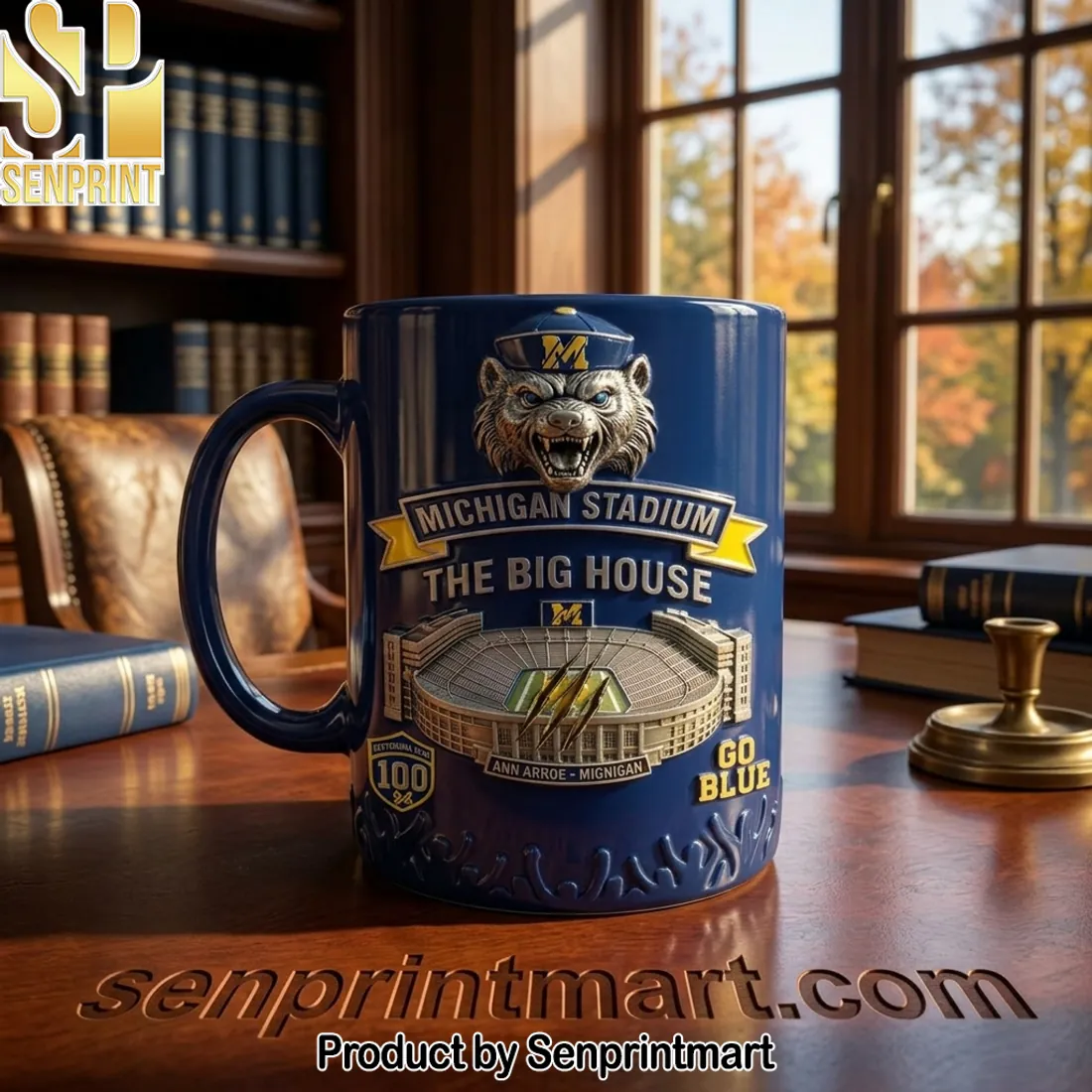 Michigan Wolverines The Big House Go Blue 3D Sculpted Ceramic Coffee Mug