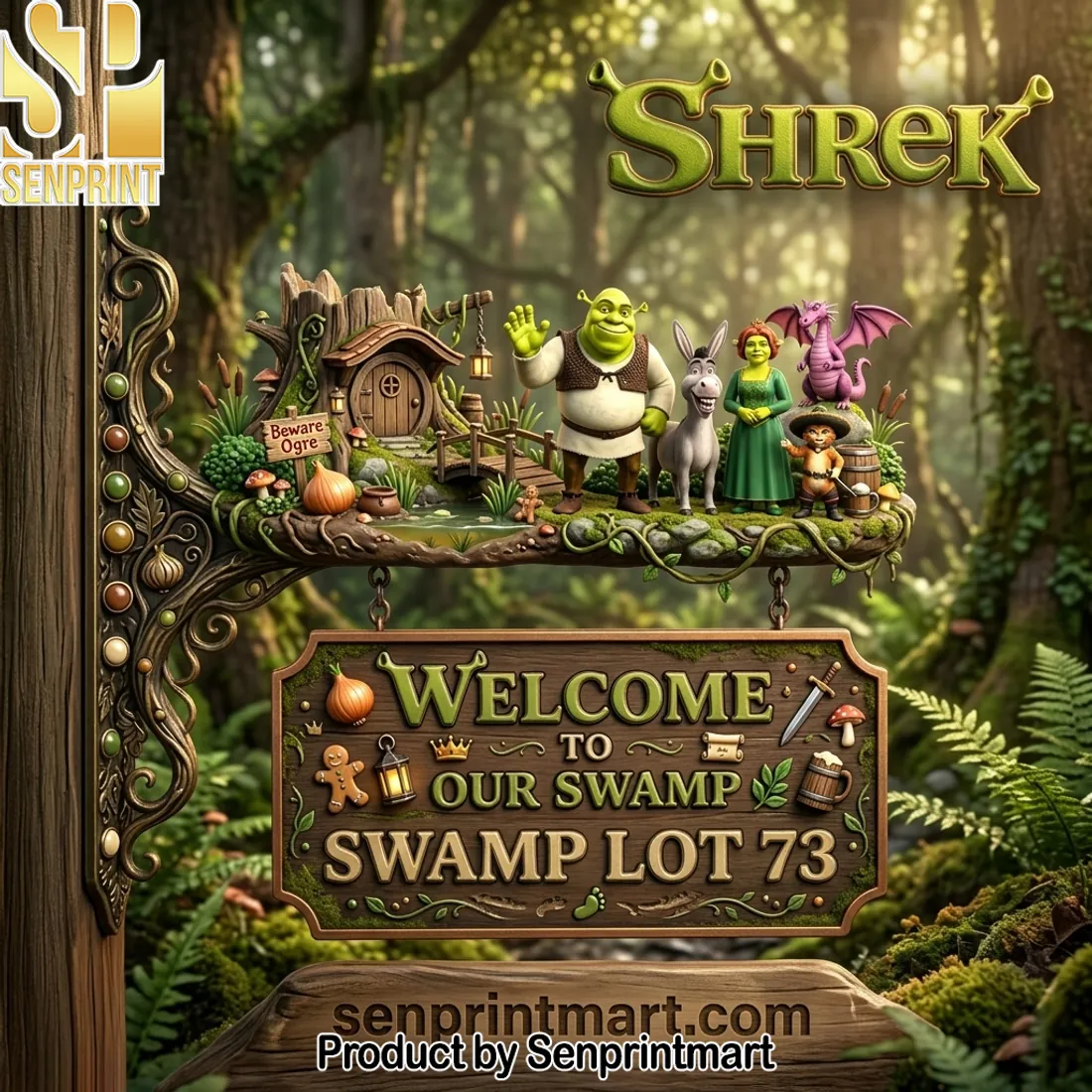 Shrek Welcome To Our Swamp Rustic 3D Character Hanging Welcome Sign