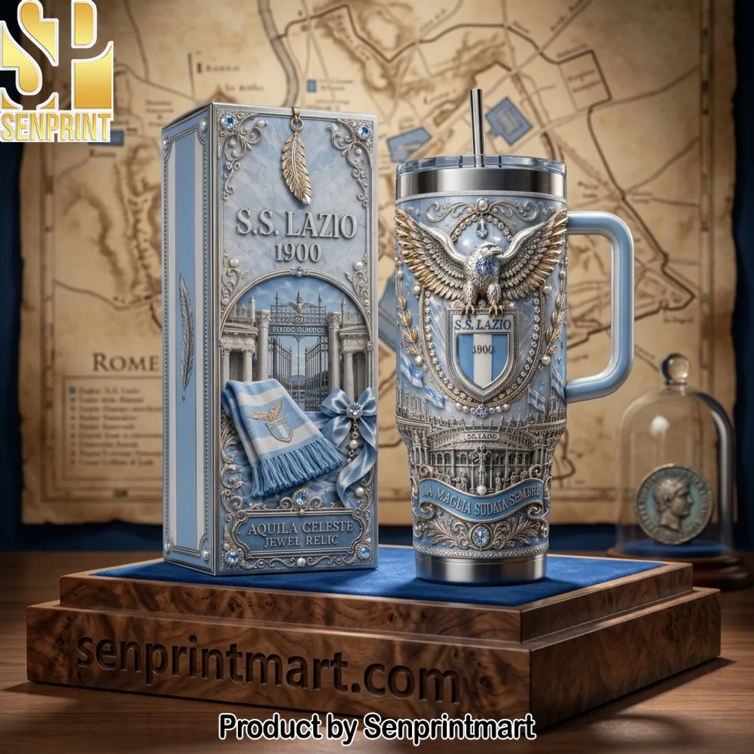 SS Lazio 1900 Aquila Celeste Jewel Relic Luxury 3D Embossed Tumbler