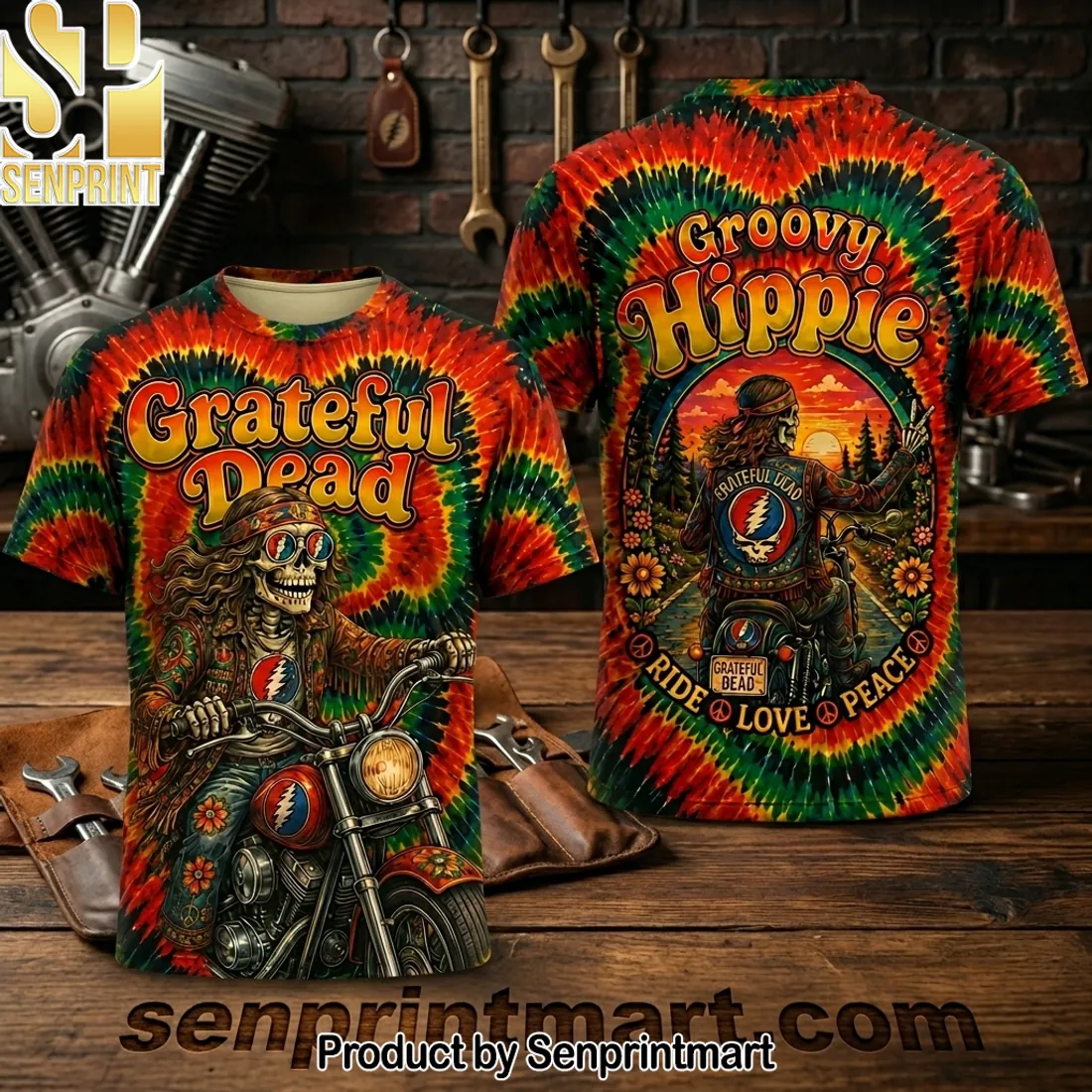Grateful Dead Groovy Hippie Ride Love Peace Tie Dye 3D T-Shirt