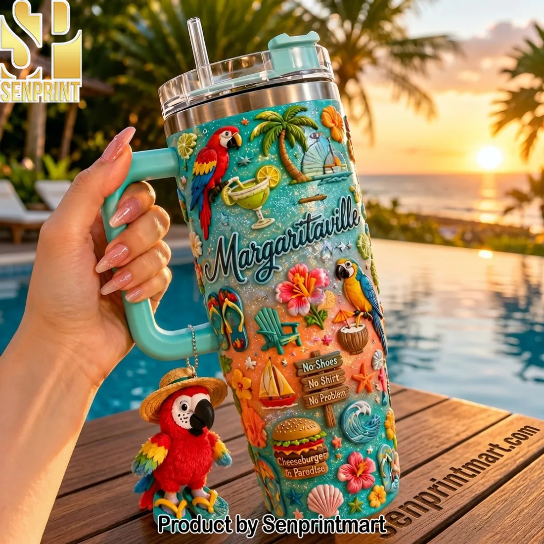 Margaritaville Tropical Beach 3D Embossed Insulated Travel Tumbler