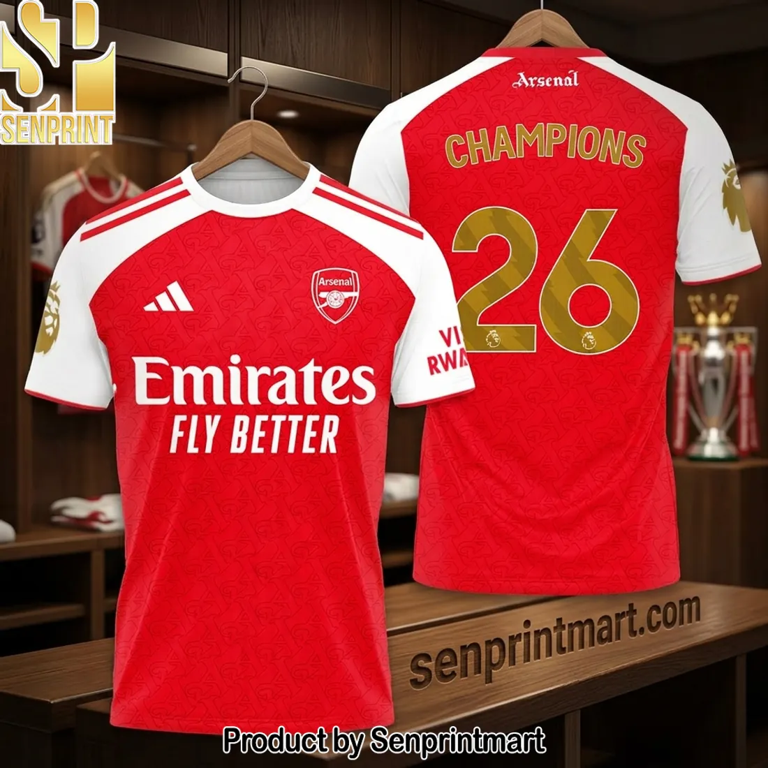Arsenal FC Premier League Champions 26 Commemorative Red and White Jersey
