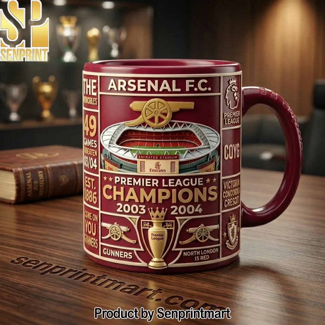 Arsenal FC Invincibles 2003 2004 Premier League Champions 3D Embossed Ceramic Coffee Mug