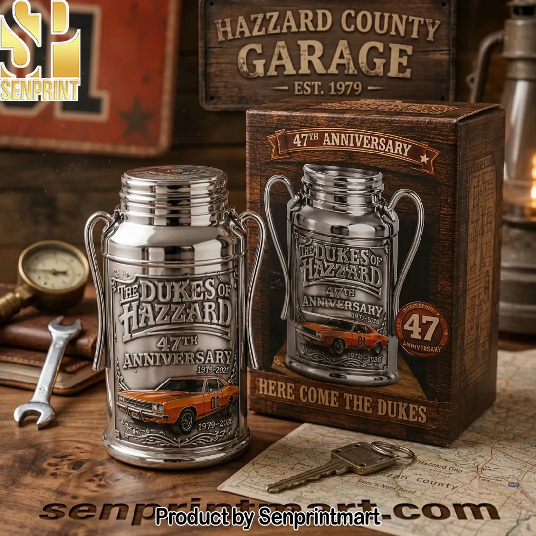 The Dukes of Hazzard General Lee 47th Anniversary Commemorative Stainless Steel Flask