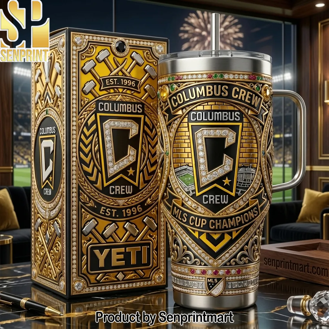 Columbus Crew MLS Cup Champions Premium 3D Gold 40oz Tumbler With Handle