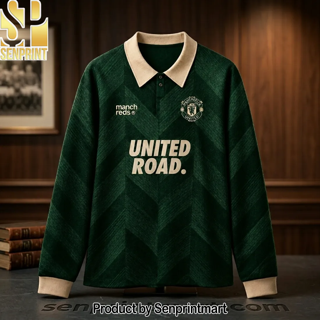 Manchester United Road Retro Green Long Sleeve Football Jersey