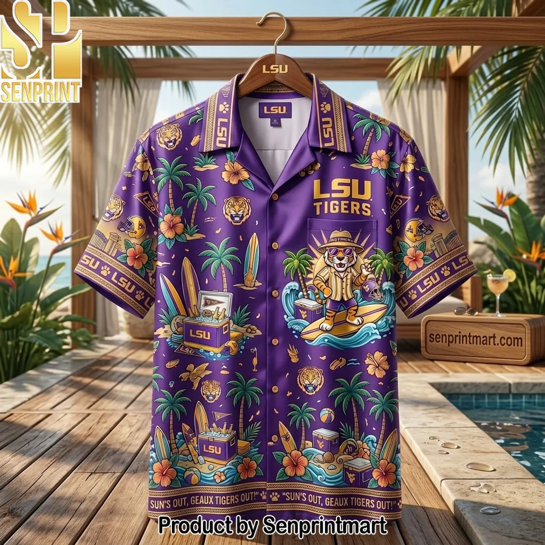 LSU Tigers Suns Out Geaux Tigers Out Purple Tropical Hawaiian Shirt