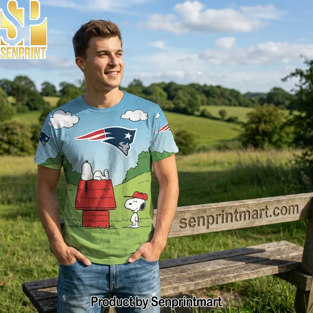 New England Patriots Snoopy Peanuts Touchdown Cartoon All Over Print Graphic 3D T-Shirt