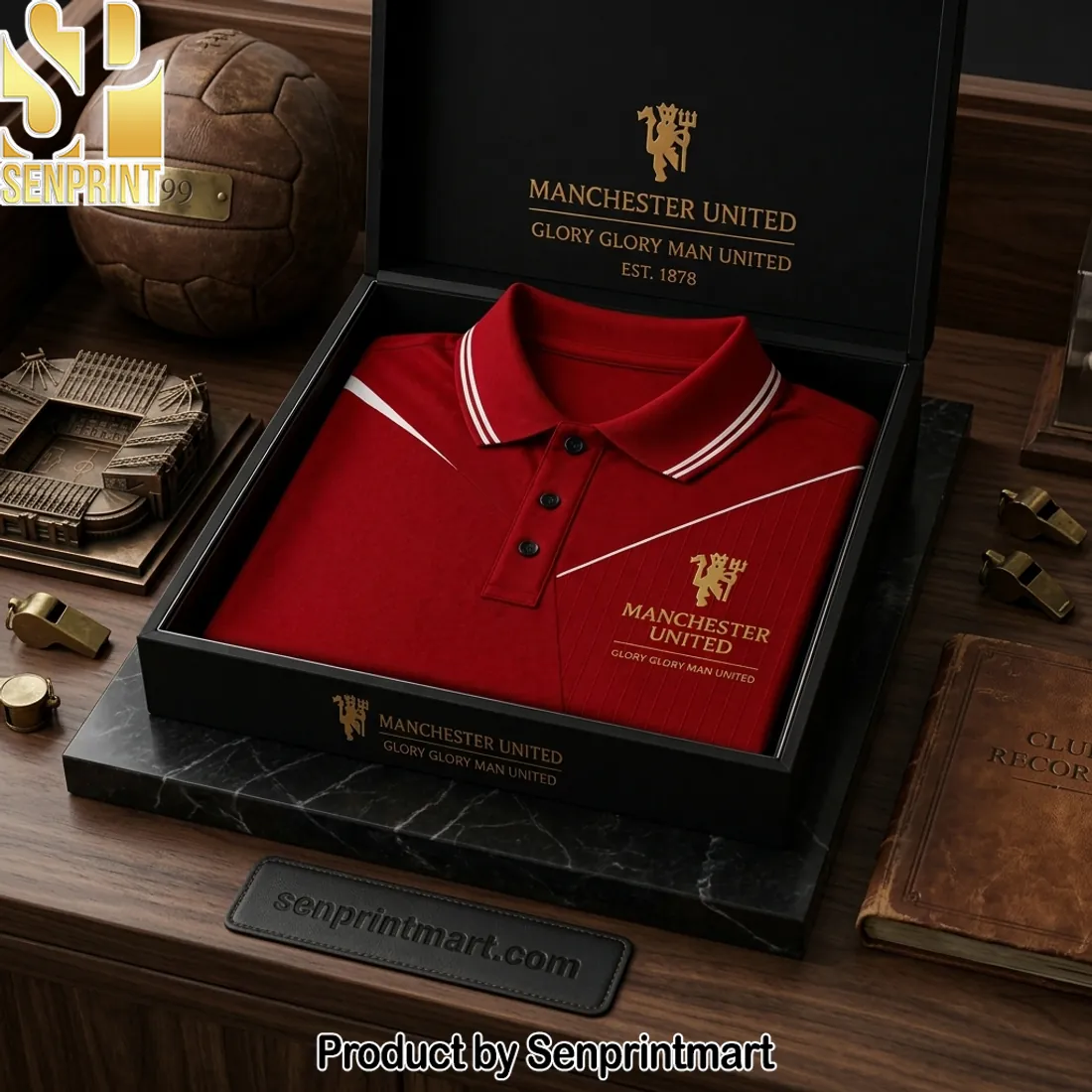Manchester United Glory Glory Gold Crest Premium Gift Polo Shirt