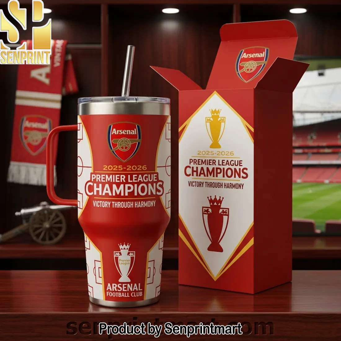 Arsenal Premier League Champions 2025-2026 40oz Insulated Tumbler with Handle