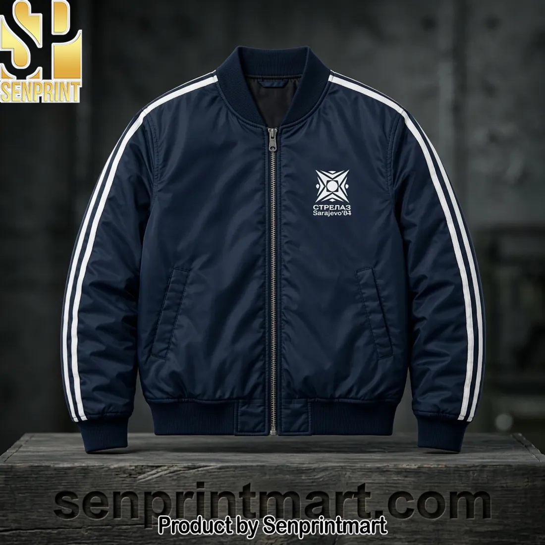 Behind Enemy Lines Sasha Sarajevo 84 Navy Blue Striped Bomber Jacket