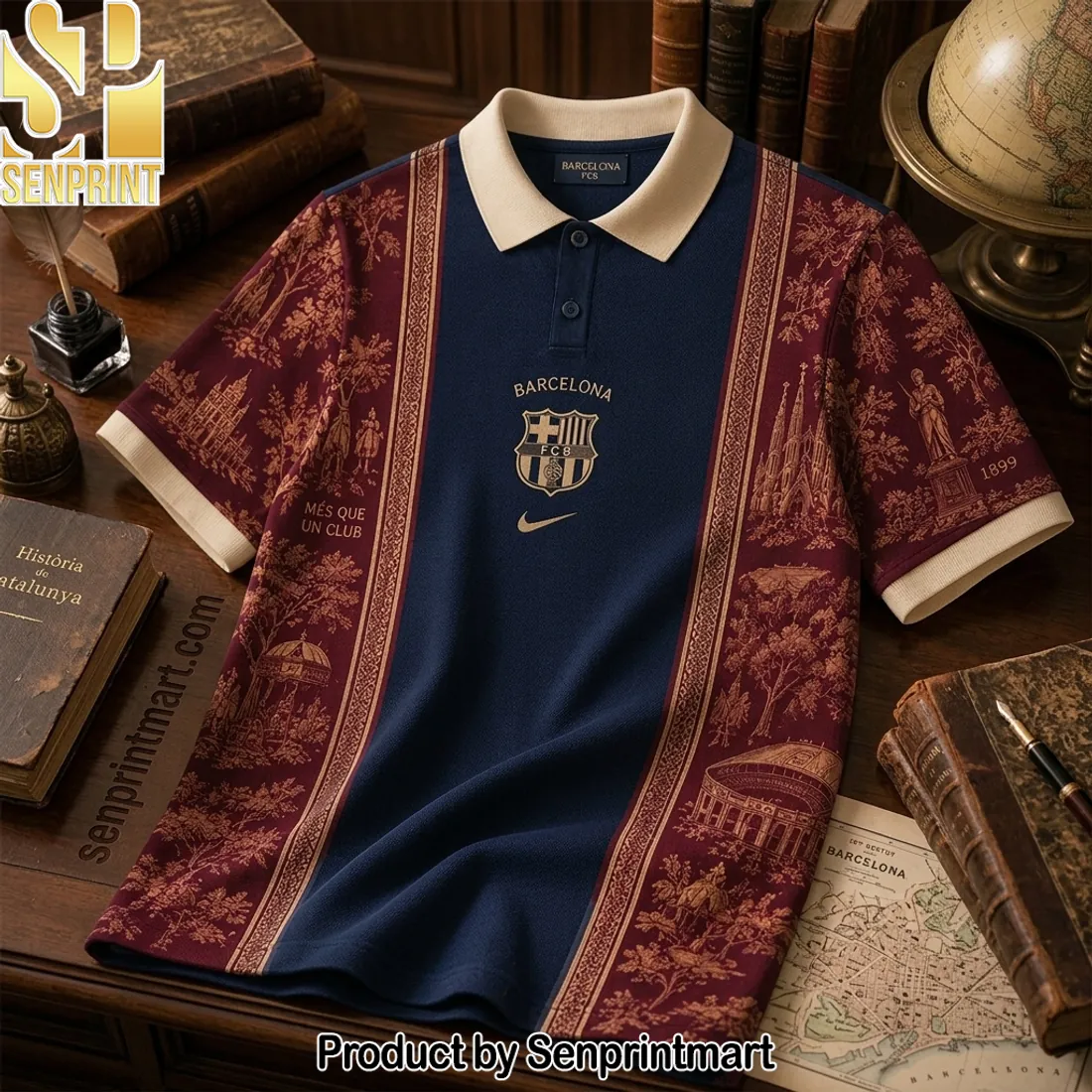 FC Barcelona Nike Vintage Toile de Jouy Polo Shirt