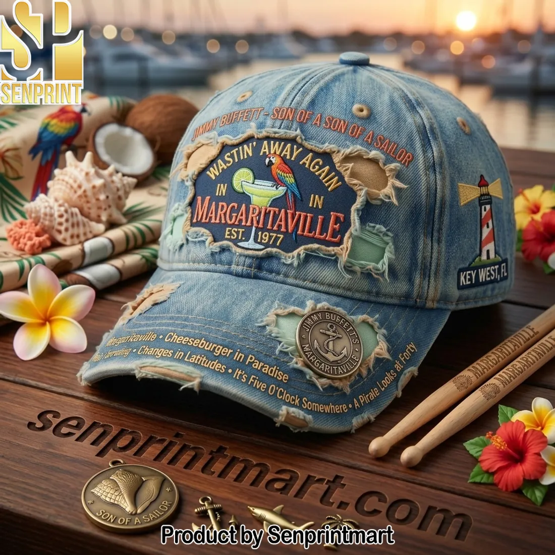 Jimmy Buffett Margaritaville Wasting Away Again Distressed Baseball Cap