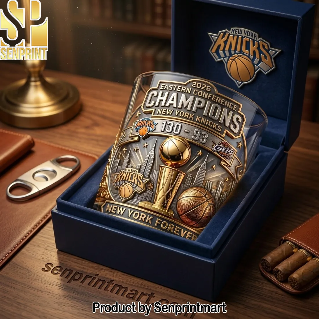 New York Knicks 2026 Eastern Conference Champions 3D Whiskey Glass