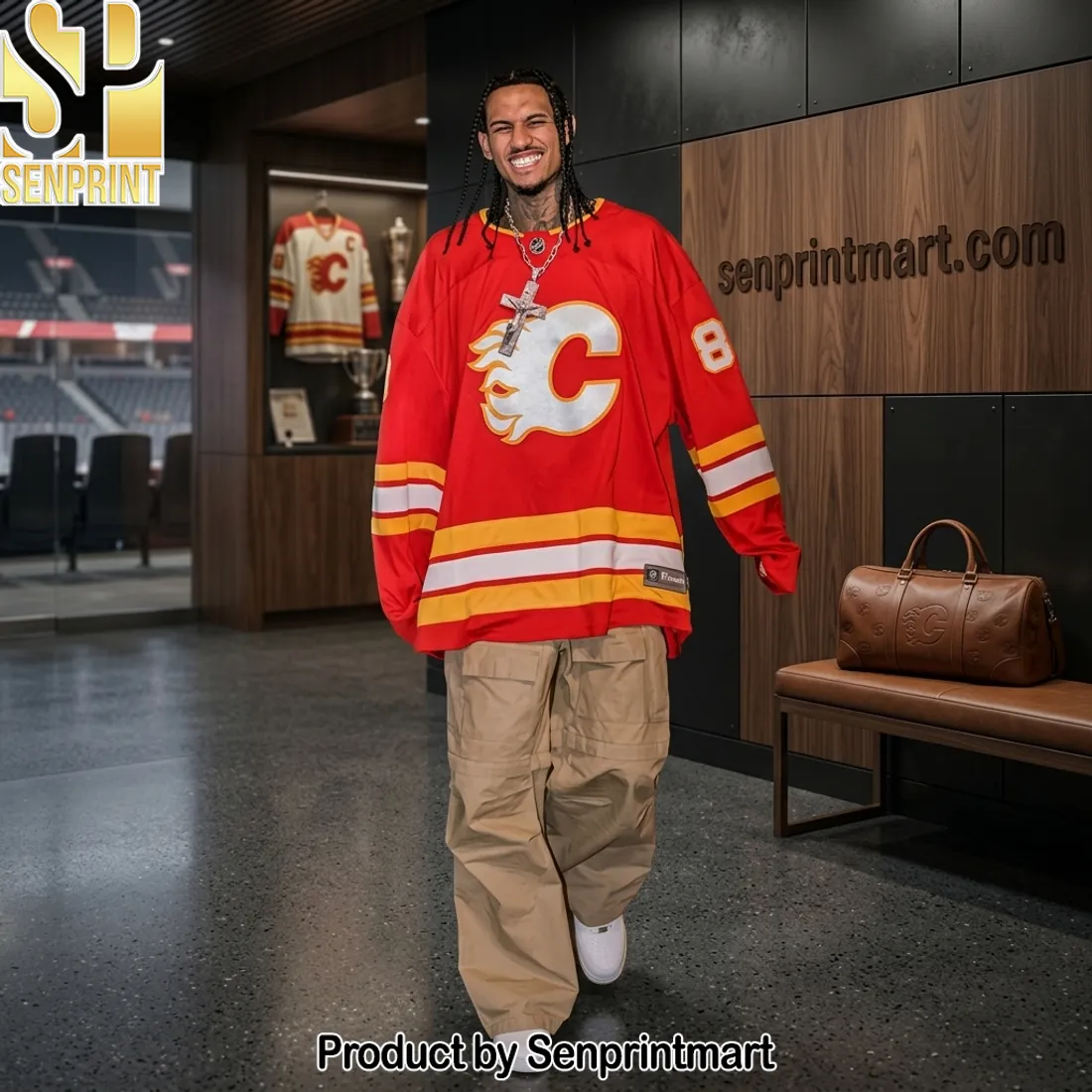 Calgary Flames Retro Red Number 8 Hockey Jersey