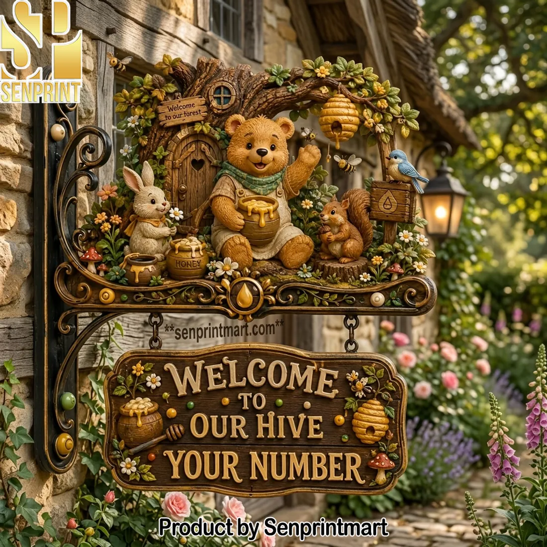 Personalized Welcome to Our Hive Honey Bear Garden Welcome Sign