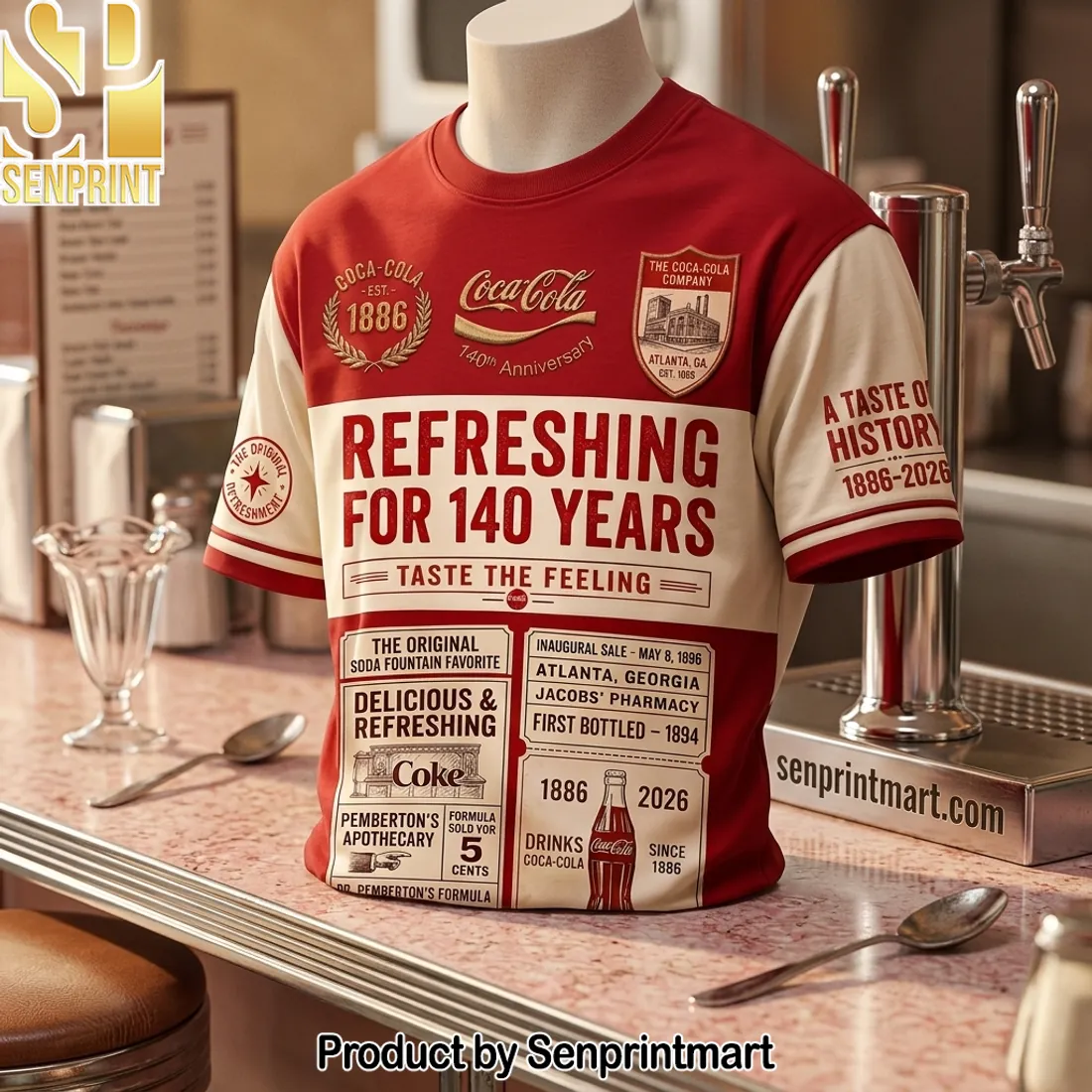 Coca-Cola 140th Anniversary Refreshing for 140 Years Vintage Graphic T-Shirt