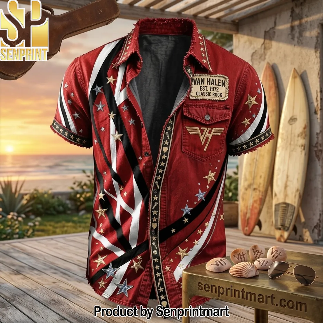 Van Halen Est 1972 Classic Rock Premium Red Hawaiian Shirt