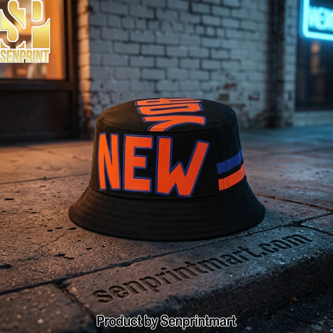 New York Orange and Blue Retro Streetwear Premium Bucket Hat