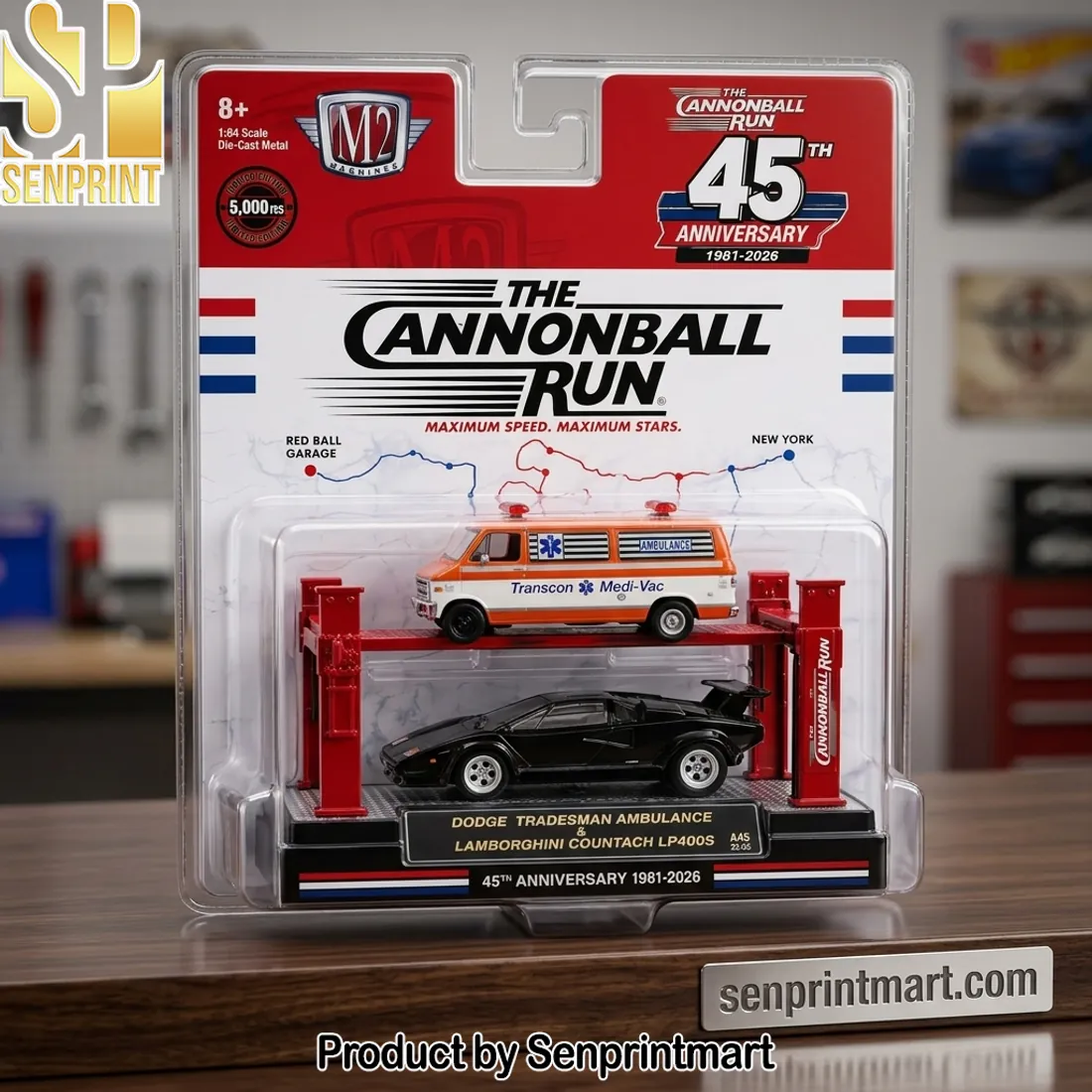 M2 Machines Cannonball Run 45th Anniversary Dodge Tradesman and Lamborghini Countach 1:64 Diecast Car Set