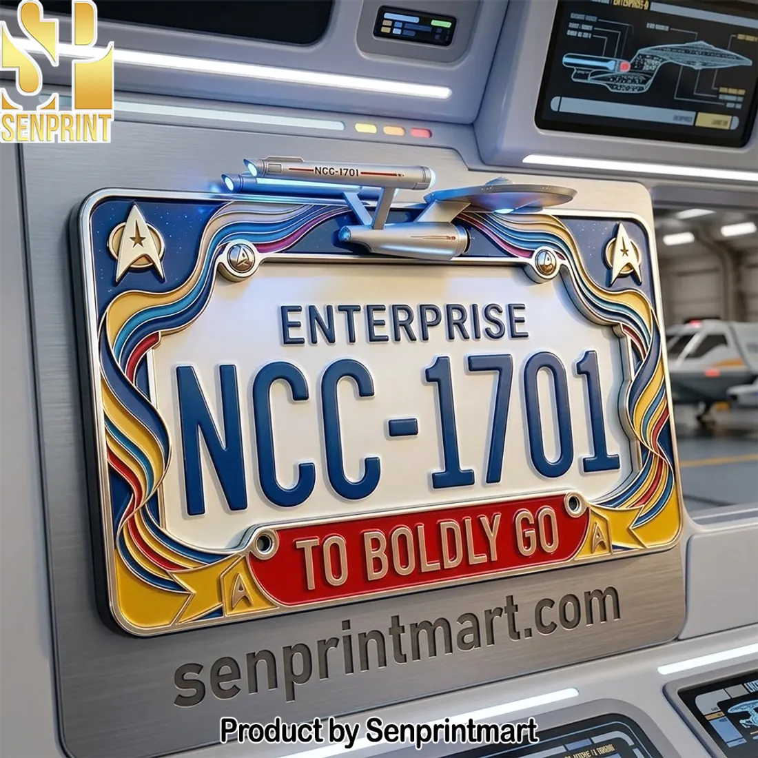 Star Trek USS Enterprise NCC-1701 To Boldly Go 3D License Plate Frame